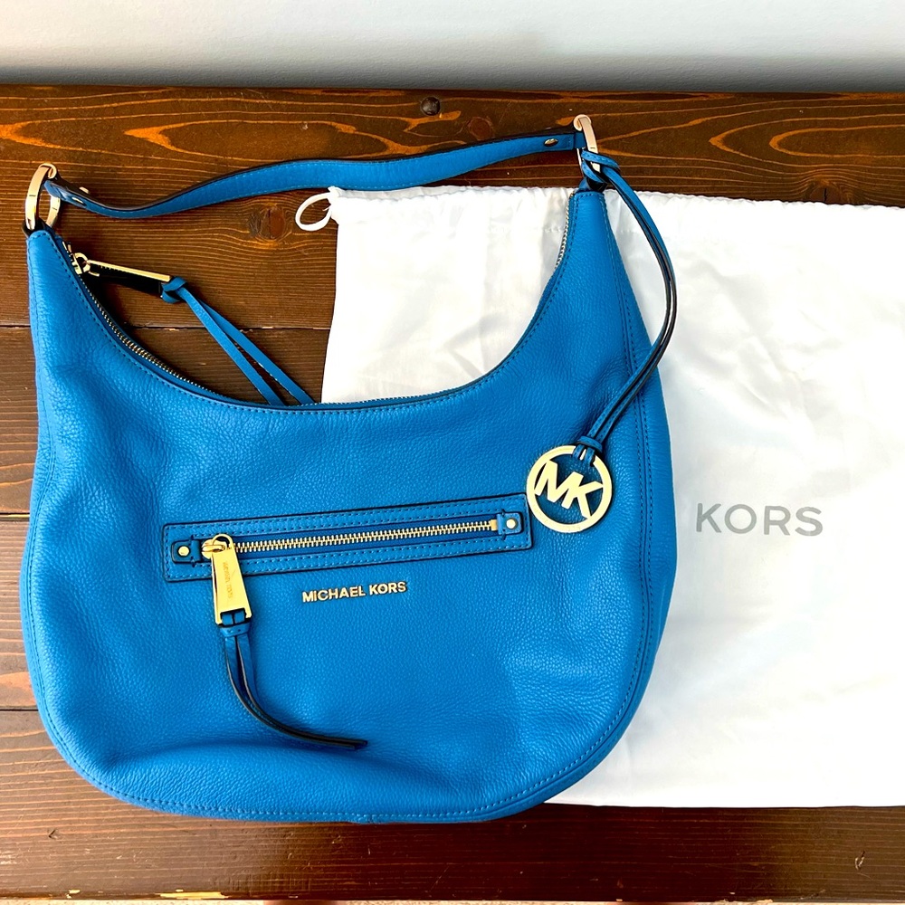 Michael Kors Blue Leather Shoulder Hobo Bag